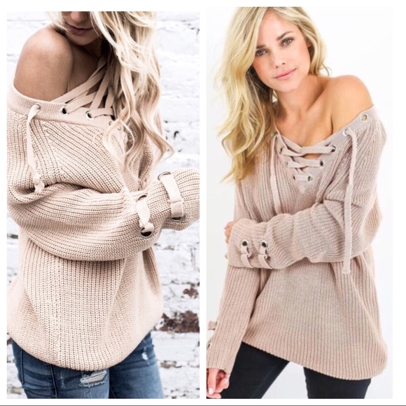 LAST 1- ADELINE-Chunky Lace Up Long Sweater - Picture 2 of 8